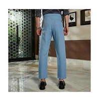 Campus Sutra Men's Sky Blue Pleated Tailored Trousers