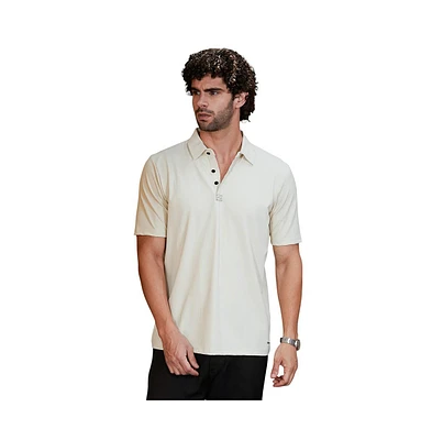 Campus Sutra Men's Off-White Seamless Waffle Polo T-Shirt