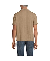 Lands' End Men's Short Sleeve Textured Cable Camp Collar Button Through Shirt