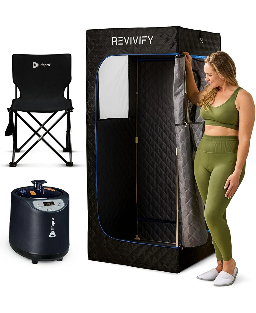 LifePro Revivify Mini Portable Sauna Box – Foldable Personal Steam Sauna Tent for Home Use with Adjustable Heat & Timer – Includes Chair