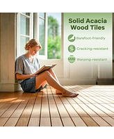 Costway 30 Pcs Acacia Wood Flooring Tiles 12" x 12" Snap-in-place Patio Tiles for Porch