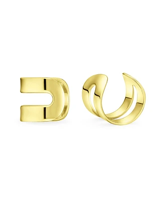 Bling Jewelry Tiny Modern Geometric Helix Wrap Two Band Ear Cuffs Cartilage Lobe Earrings Rose Gold Plated Silver