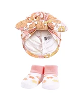 Hudson Baby Baby Girls Hudson Turban and Socks Set, Peace Love And Flowers, One