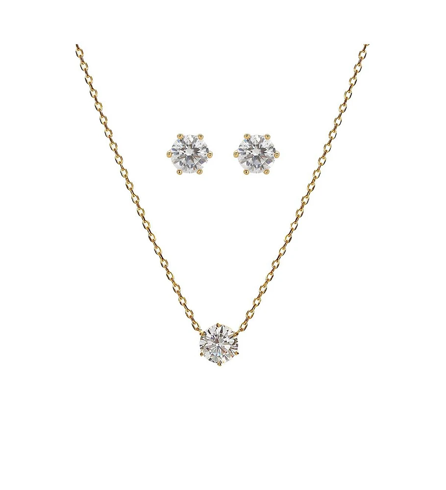 Sterling Silver 18k Gold Plated Estelle Necklace & Stud Earrings Set