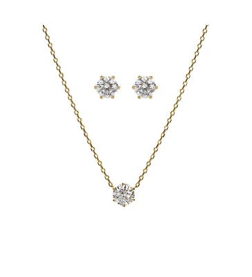 Sterling Silver 18k Gold Plated Estelle Necklace & Stud Earrings Set