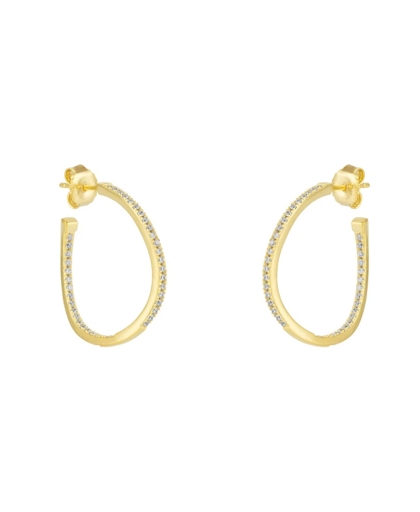 Spero London Sterling Silver Large Wavy Stud Hoop Earring With Interior Gemstones