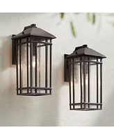 Sierra Craftsman 16 1/2" High Farmhouse Rustic Outdoor Wall Light Fixture Mount Porch House Exterior Outside Lantern Set of 2 Weatherproof Oil Ru