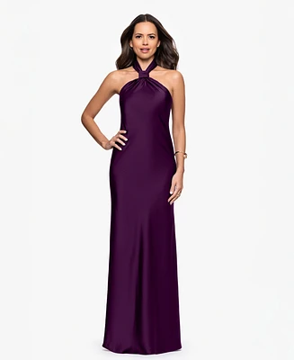 Betsy & Adam Women's Solid-Color Knot-Front Long Halter Dress