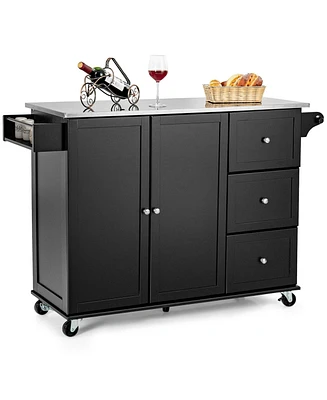 Kitchen Island 2-Door Storage Cabinet with Drawers and Stainless Steel Top