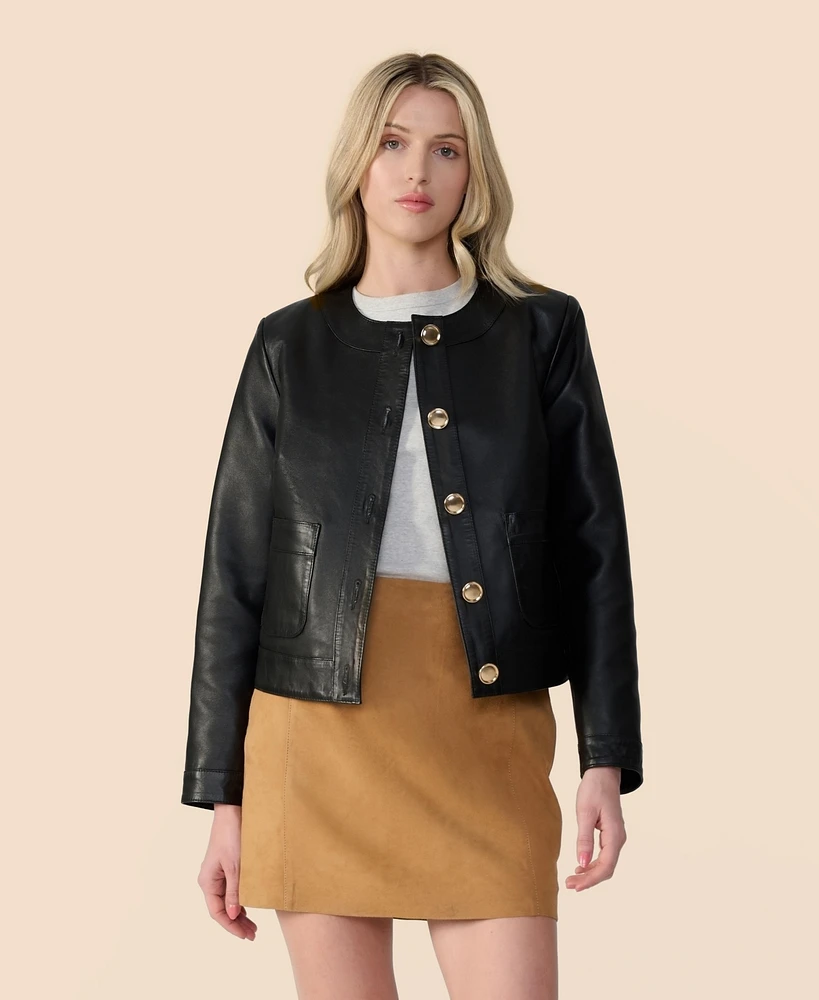 Furniq Uk Women's Leather Cropped Jacket, Created for Macy s
