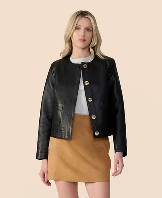 Furniq Uk Women's Leather Cropped Jacket, Created for Macy s