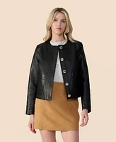 Furniq Uk Women's Leather Cropped Jacket, Created for Macy s