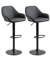 Set of 2 Adjustable Pu Leather Bar Stools with Swivel Seat, Backrest and Footrest for Kitchen-The Pop Home