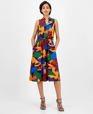 Sandra Darren Women's Printed Drawstring Midi Shirtdress