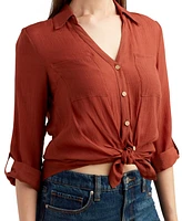 Bcx Juniors' Tie-Hem Gauzy Shirt