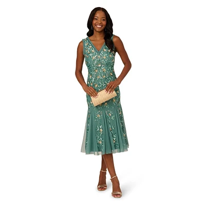 Adrianna Papell Women's Embellished Ruffled Godet Dress