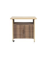 Outdoor Wicker Bar Cart with Glass Top