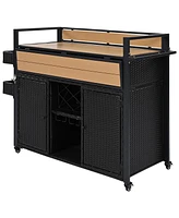 Wicker Grill Cart with Table Top & Storage - Outdoor Kitchen