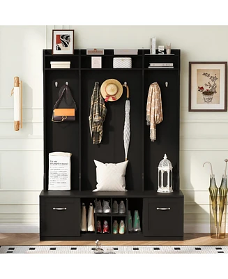 Entryway Hall Tree: Bench, Coat Rack