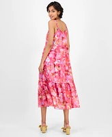 Robbie Bee Women's Printed Braided-Trim Tiered Midi Dress