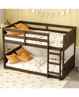 Antique Oak Twin Floor Bunk Bed