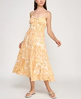 Trixxi Juniors' Gauze Printed Spaghetti Strap Tiered Midi Dress