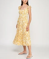 Trixxi Juniors' Chiffon Printed Flutter-Sleeve Midi Dress