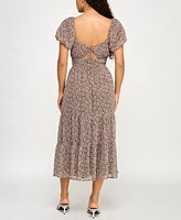 Trixxi Juniors' Printed Sweetheart Puff-Sleeve Midi Dress