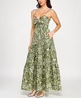 Trixxi Juniors' Tie-Bust Keyhole-Cutout Paisley-Print Maxi Dress