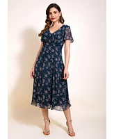 Alie Street London Women's Miranda V-Neck Short Sleeve Midi Dress