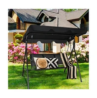 3 Person Steel Frame Patio Porch Swing with Polyester Angle and Adjustable Canopy