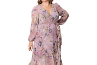 Kiyonna Plus Clara Long Sleeve Chiffon Wrap Dress