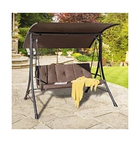 3-Seat Outdoor Porch Swing with Adjustable Canopy and Padded Cushions