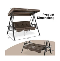 Convertible 3-Seat Patio Porch Swing Chair to Flat Bed with Adjustable Canopy