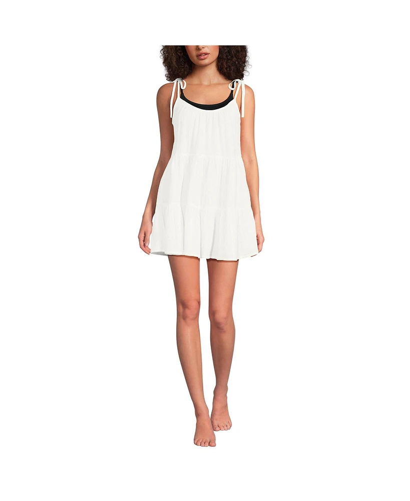 Lands' End Women's Cotton Gauze Tiered Mini Cover-up Dress