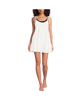 Lands' End Women's Cotton Gauze Tiered Mini Cover-up Dress