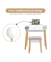 Wooden Makeup Dressing Mirror Table Set with Drawer