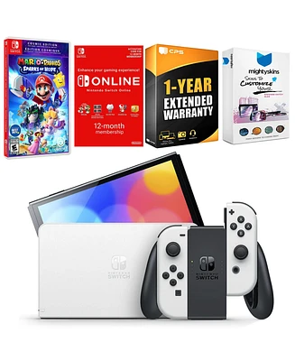 Nintendo Switch White Oled Console with Mario + Rabbids Sparks of Hope Cosmic Edition, Nso 12 Month Family Membership
