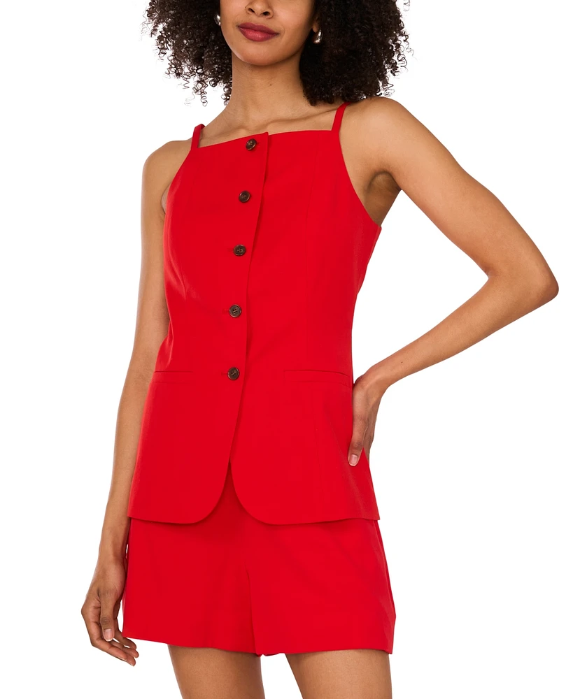 1.state Women's Square-Neck Button-Front Long Vest