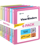 1Inch 3 Ring Binder, 1 Inch Round Ring Clear View Cover with 2 Inside Pockets Binders, Colored School Supplies Binders in Grey, Pink, Blue, Purple, Gr