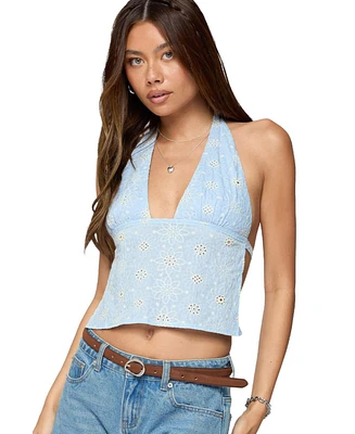 Edikted Women's Floral Eyelet Backless Halter Top