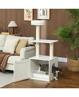 PawHut Cat Tree with Litter Box Enclosure, 2-in-1 Cat Tower for Indoor Cats