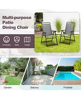 2pcs Patio Folding Sling Chairs Dining Armrest Backrest Outdoor Portable