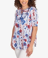 Ruby Rd. Petite Riviera Floral Stripe Print Knit Top
