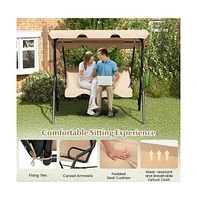 3 Seat Outdoor Patio Canopy Porch Swing with Cushioned Steel Frame
