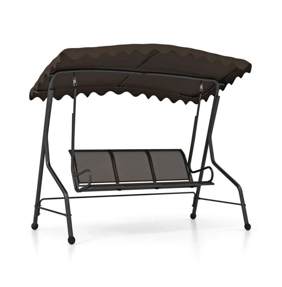 3-Seat Outdoor Porch Canopy Swing with Adjustable Shading