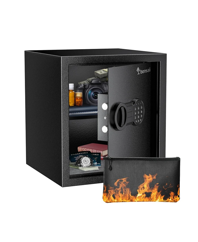 Bonsaii Security Safe Box with Money Bag, 1.28 Cubic Feet Large Document Safe Box for Home, Digital Keypad Lock, Removable Shelf for Money, Medicine,