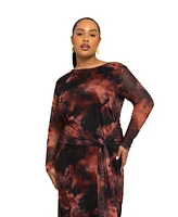 Fashion-szn Curve Plus Tie Dye Print Mesh Midi Dress
