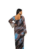 Fashion-szn Curve Plus Long Sleeve Abstract Mesh Maxi Dress