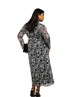 Fashion-szn Curve Plus Long Sleeve Monochrome Print Midi Dress